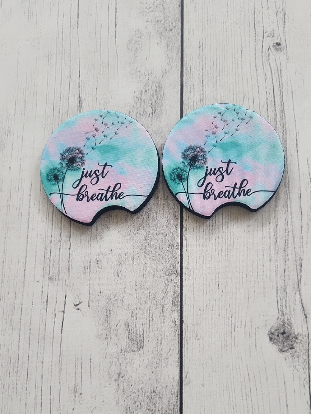 New "Just Breathe" Set Of 2 Car Coasters Neoprene Material